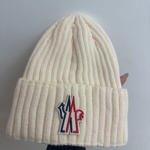 Moncler Cream Beanie with Logo